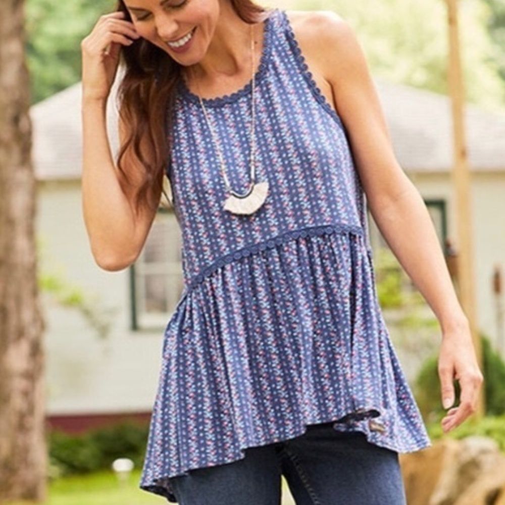 MATILDA JANE Beyond the Horizon Womens Tank Floral Shirt Peplum Top Small